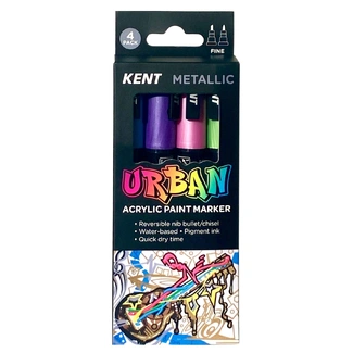 Kent Urban Acrylic Paint Marker 3mm Pk 4 - Metallic