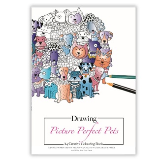 Jasart Adult Watercolour Colouring Book A4 12 Sheets - Picture Perfect Pets