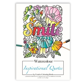 Jasart Adult Watercolour Colouring Book A4 12 Sheets - Inspirational Quotes