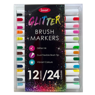 Jasart Glitter Brush Marker Set 12 - Dual Tip, 24 Glitter Colours