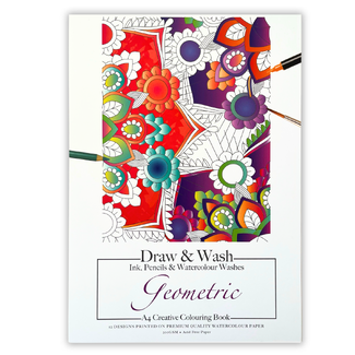Jasart Adult Draw & Wash Watercolour Colouring Book A4 12 Sheets - Geometric