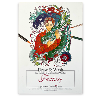 Jasart Adult Draw & Wash Watercolour Colouring Book A4 12 Sheets - Fantasy