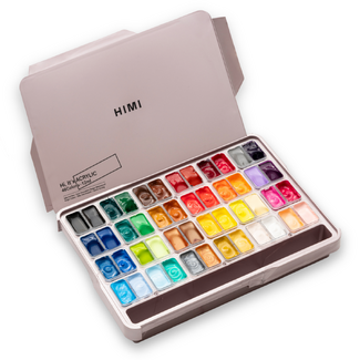 HIMI Twin Cup Jelly Acrylic Paint Set 48 x 12ml - Pink Metallic Case