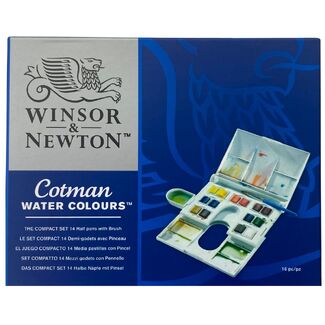 Winsor & Newton Cotman Watercolour Compact Set with 14 Half Pans + Brush