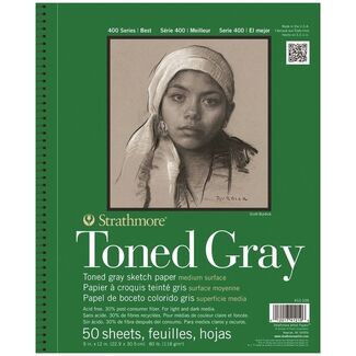 Strathmore 400 Toned Grey Wire Bound Sketch Book 9 x 12 Inch 118gsm 50 Sheets