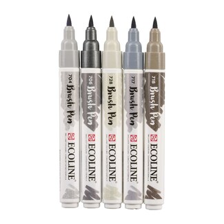 Ecoline Watercolour Brush Pen Set of 5 - Grey Colours