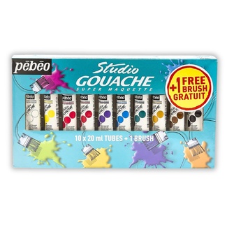 Pebeo Studio Gouache Paint Set 10 x 20ml + Brush