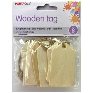 Portacraft Natural Wooden Tags with String 34 x 60mm - 8 Pack