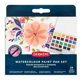 Derwent Watercolour Paint Pan Set 24 Colours + Water Brush