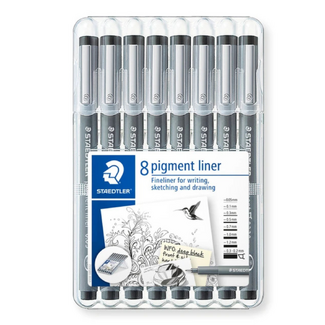 Staedtler Pigment Liner Pen Black Assorted in Wallet 8pc