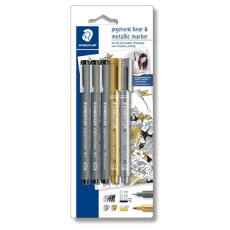 Staedtler Pigment Liner Pens & Metallic Liners Set 5pc
