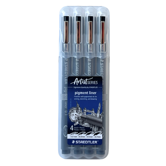 Staedtler Pigment Liner Pen Black Assorted in Wallet 4pc