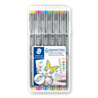 Staedtler Pigment Liner Pens Assorted Colours Wallet 6pc - 0.3mm
