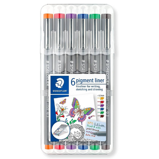 Staedtler Pigment Liner Pens Assorted Colours Wallet 6pc - 0.3mm