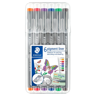 Staedtler Pigment Liner Pens Assorted Colours Wallet 6pc - 0.5mm