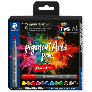 Staedtler Pigment Arts Brush Pen 371 Set 12pc - Basic Colours