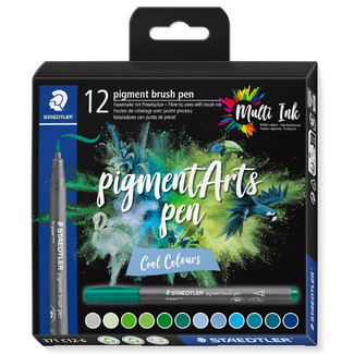 Staedtler Pigment Arts Brush Pen 371 Set 12pc - Cool Colours