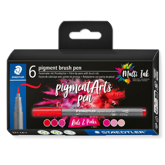 Staedtler Pigment Arts Brush Pen 371 Set 6pc - Reds & Pinks