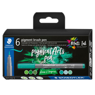 Staedtler Pigment Arts Brush Pen 371 Set 6pc - Greens & Turquoises