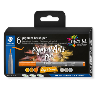 Staedtler Pigment Arts Brush Pen 371 Set 6pc - Greys & Caramels