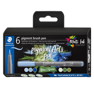 Staedtler Pigment Arts Brush Pen 371 Set 6pc - Blues & Greens