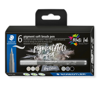 Staedtler Pigment Soft Brush Pen 372 Set 6pc - Grey Colours