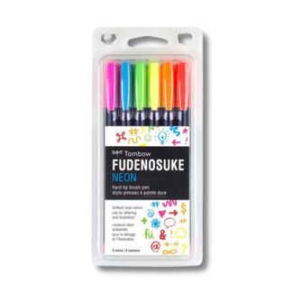 Tombow Fudenosuke Pens Neon Colours - Set of 6