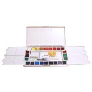 Art Spectrum Watercolour Pans Set of 24 Colours with Aqua Brush, Palette & Sea Sponge