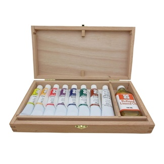 Art Spectrum Wooden Box Set - 8 x 40ml Oil Paint Tubes & 100ml Refined Linseed Oil
