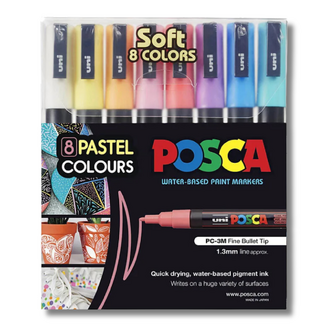 Uni Ball Posca Pastel Paint Pens 1.3mm PC3M 8 Pack - Assorted Colours