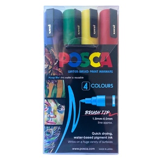 Posca Pen Brush Tip PC-5BR Paint Markers 4 Pack - Assorted Colours