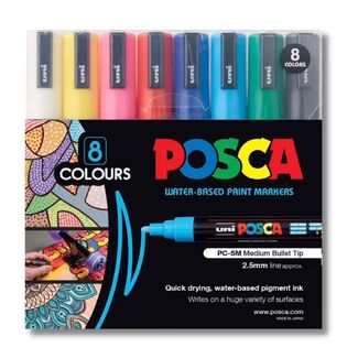 Uni Ball Posca Paint Pens 2.5mm PC5M 8 Pack - Assorted Colours