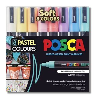 Uni Ball Posca Pastel Paint Pens 2.5mm PC5M 8 Pack - Assorted Colours