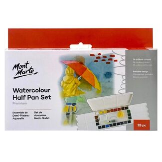 Mont Marte Premium Paint Set - Watercolour Half Pan w/Water Brush 24 Pan