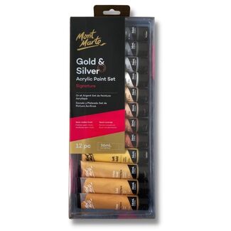 Mont Marte Acrylic Paint Set 12pc x 36ml - Gold and Silver