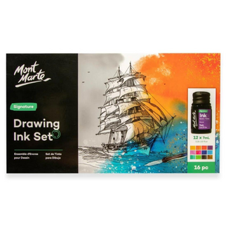 Mont Marte Signature Drawing Ink Set 16pc + Glass Pen