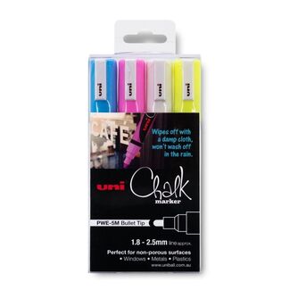 Uni Ball Chalk Marker Set 4pc - 2.5mm Bullet Tip (Asst Colours)