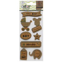 Mont Marte Scrapbooking Stickers - Corrugated Kraft Baby Boy 9pce - DISCONTINUED