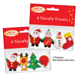 Portacraft Christmas Novelty Erasers 4pc