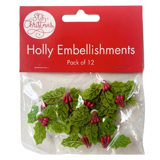 Portacraft Christmas Embellishments 12pc - Holly 4cm