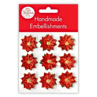 Portacraft Christmas Handmade Glitter Embellishments 9pc 3cm - Poinsettia