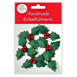 Handmade Christmas Embellishments 6pc 5cm - Holly