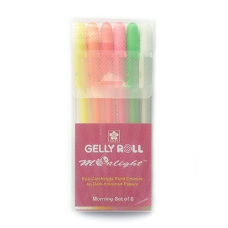 Sakura Gelly Roll Pen Set - Moonlight Morning -Fluorescent 6pc Outstanding on Dark Paper