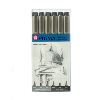 Sakura Pigma Micron Pen Set 6pc - Light Cool Grey + Grey