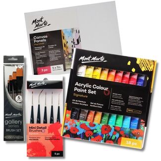 Acrylic Paint Beginner Set | Painting Starter Kit | 18 Paints 10 Brushes Canvas
