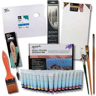 H2O Water Mixable Oil Paint Beginner Kit | Tutorial Paints Canvas Brushes Knife