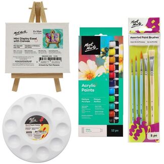 Paint and Sip Affordable Mini Beginner Set | Painting Kit Easel Canvas Brushes