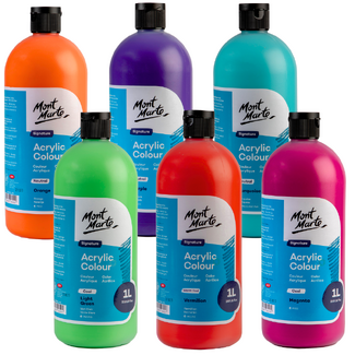 Mont Marte Signature Acrylic Paint Squeeze Bottle 1L Brights - 6pc