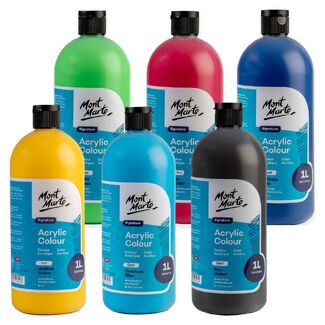 6 x Mont Marte Signature Acrylic Paint Squeeze Bottle 1L | Cool Colours