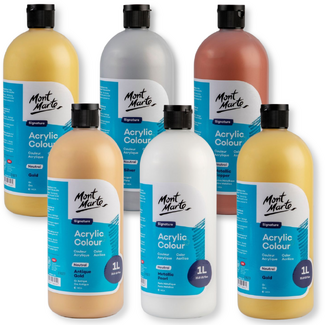 Mont Marte Signature Acrylic Paint Squeeze Bottle 1L Metallics - 6pc